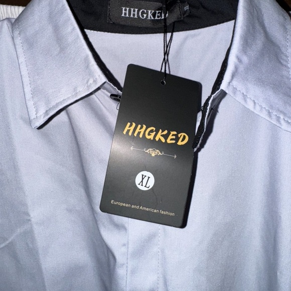 HHGKED Men’s Shirt NWT Light Grey Button-Down European & American Style Size XL - Picture 3 of 16
